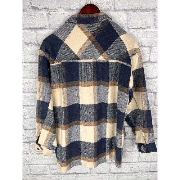 SHE + SKY Women's Brown Blue Plaid Front Button Shacket Small - Picture 5 of 5